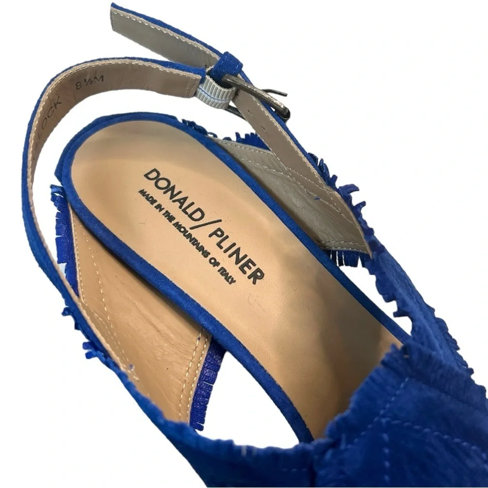 DONALD J PLINER ✘ Blue Suede Slingback Sandal Colorblock Stacked Heel Italy 8.5M